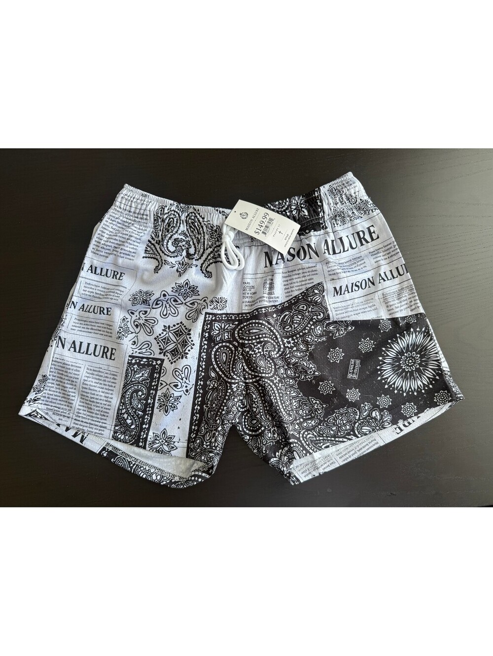 Maison Allure Luxury Streetwear Soft Athletic Mesh 5" Shorts Newspaper Design